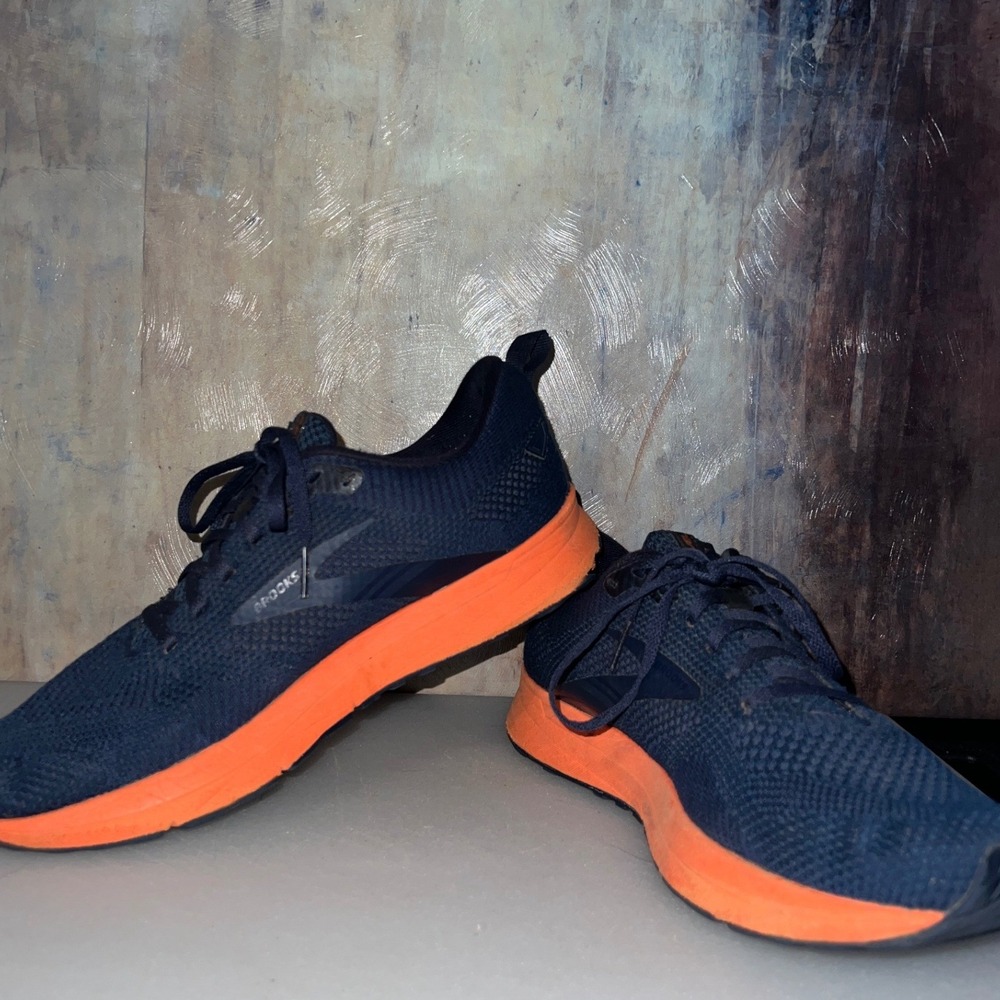 Brooks Revel 5 Running Shoes Mens 10 Navy Orange Excellent Knit Athletic Sneaker